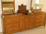 Wood dresser with 2 mirrors, armoire, headboard and nightstands