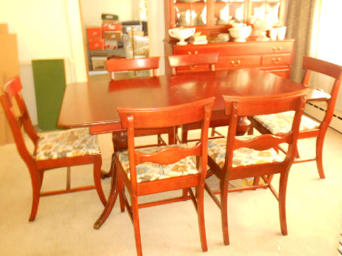 Mahogany Dining Room Set...includes table w/2 extension boards, 6 chairs, table pads.