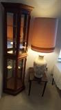 display case and large lamps