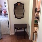 Mahogany foyer table and beveled mirror