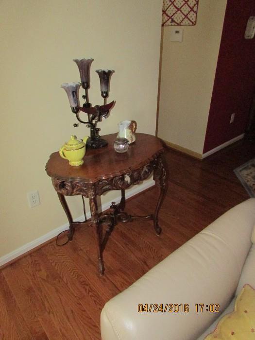 Carved lamp table