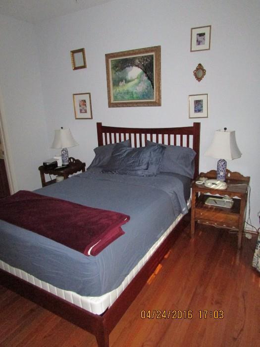 Like new double bed and mattress shown with Drexel nightstands