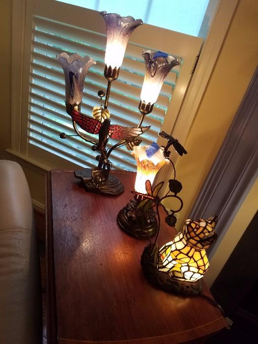 Several decorative leaded glass lamps