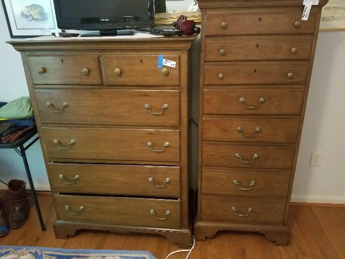 DREXEL tall lingerie chest and five draser chest of drawers