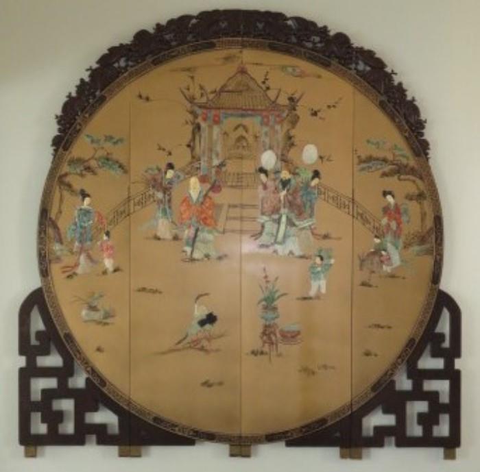 Vintage Oriental Chinese Coromandel Floor Screen or Decorative Wall Panel 