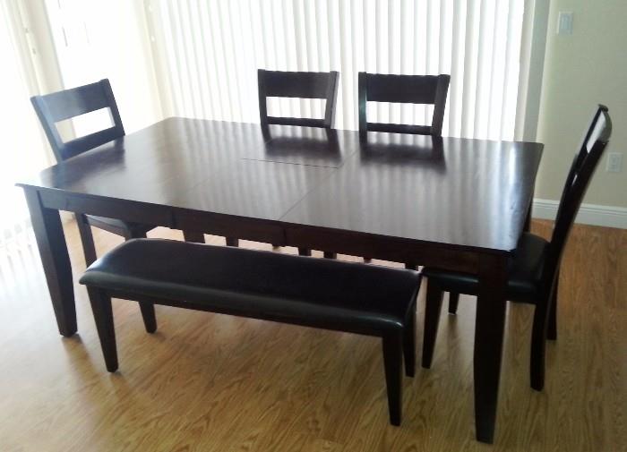 Wood table with bench and 4 chairs