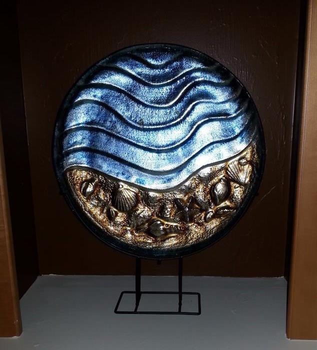 Large platter on stand with shell theme