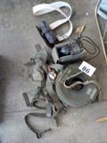 Military lot: field phone, wire, various canvas straps 