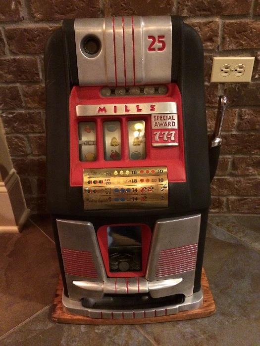 1946-48 Vintage 25 cent Mills High Top slot machine.  Works well.  Legal in all 50 states.  