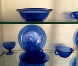 Rare find! Collectible cobalt blue depression glass set.  Lots of pieces! 