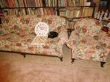 Depression Era sofa & chair recovered