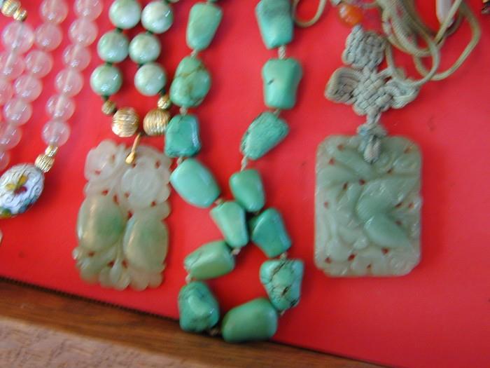 Carved Jade & Chinese Turquoise Necklaces