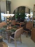 Rattan dining room set with 4 chairs and round table