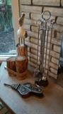 Chrome Metal Fireplace Tool Set. Complete and Working Leather and Wood Bellows.