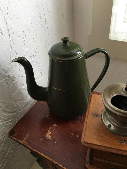Early Dutch enamel coffee pot