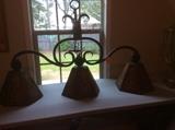 Duh three lights chandelier, great above pool table, kitchen island, farm table...