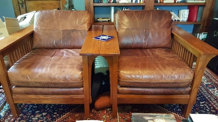 Pair of Leather Mission Style Chairs