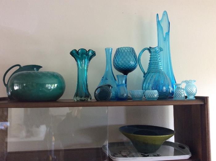 Turquoise pottery and glass, swung art, retro pottery
