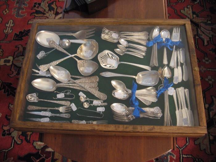 Selection of sterling; much more not pictured, including a set of flatware "Chateau Rose" by Alvin.