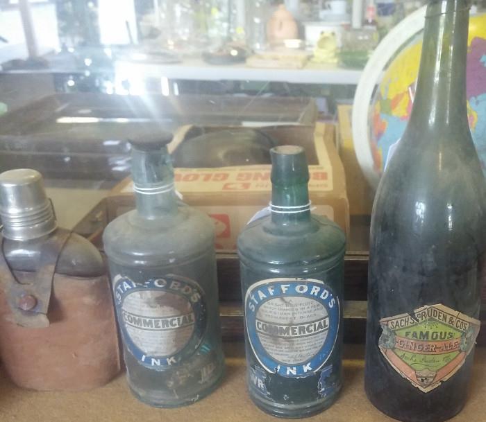 Staffords Ink Bottles, glass flask, Ginger ale bottle