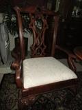  Formal Dining Arm Chairs Upholstered Cream Seat Carving Foot Cherry Wood. Elegant Carving Chair Back Support.