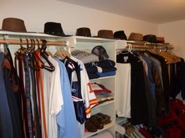 Men's clothing 38-40 mostly medium, a few large. New or dry cleaned. Leather hats and more.
