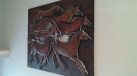 Metal wild horses art