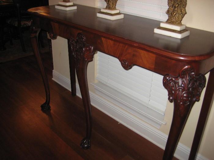 TALL MAHOGANY BALL IN CLAW CONSOLE TABLE