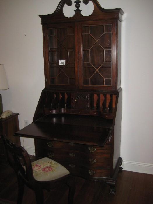 MADDOX BALL IN CLAW SECRETARY SHOWN WITH MAHOGANY CHAIR WITH NEEDLEPOINT SEAT