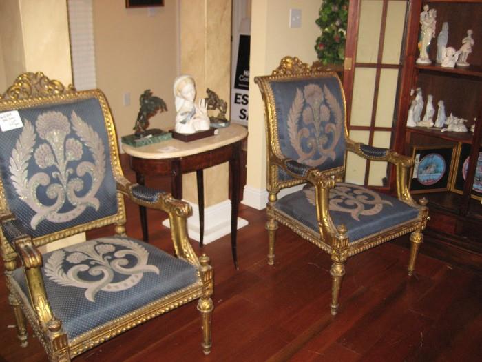 PAIR OF GILT ARM CHAIRS