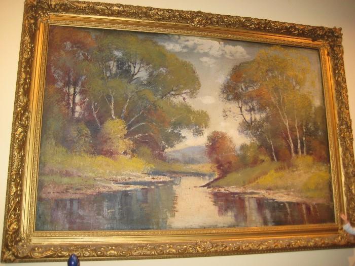 OIL ON CANVAS LANDSCAPE PAINTING IN GOLD FRAME