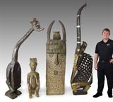 AFRICAN Art Items James E. Adkins Collection: Carved and beaded wood figures and artifacts.
