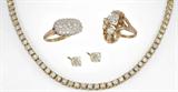 Many Diamond Solitaire and Diamond Rings, 3) A 17 Ctw Diamond Riviere Necklace.