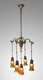 19) Period Lighting: 19) QUEZAL Five Light Chandelier, 57" 1/2 h. including downrod x 20 1/2" dia.