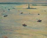 140) Will Stuhr Oil/Canvas New York Harbor Scene