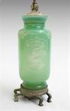 214) Steuben Acid Cut Back “Jade” Glass Lamp. 30 ¾” overall.