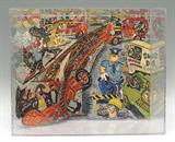 252) Red Brooms 3-d Lithograph under plexiglass