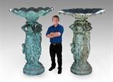 IMPRESSIVE 7 FOOT TALL BRONZE FIGURAL WATERFALL FOUNTAINS.