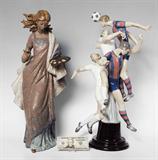 Large and Rare Lladro Figurines: “Soccer Players” #1226, retired 1986, 27 ½” h; “Portrait”, #4942, retired 1985, 28” h. More in sale…