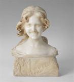 WONDERFULLY CARVED ALABASTER MAIDEN NOUVEAU SCULPTURE, 17" h., 12" w., 7" d.