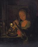 Godfried Schalcken Oil/Canvas Interior Scene by Candlelight.