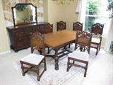 9 PC 1920’s Jacobean Style Carved Dining Suite