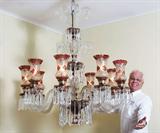 4 FT CRANBERRY GLASS 8 LIGHT CHANDELIER