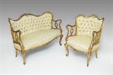 19th C, Louis XV Style Gilt Settee & Gentleman’s Chair