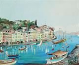 ROBINSON, Gladys Lloys, (American, 20th C.): "Quai at Portofino", Oil/Canvas.