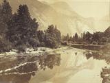WATKINS, Carleton E. (American, 1829-1916): Large format albumen print of scene of North Dome at Yosemite. Sight size 15 3/4" x 20 1/2", framed and matted 21 1/2" x 26 1/2".