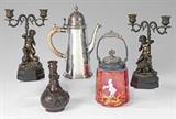 English Silver, Bronze Cherub Table Sconces, Japanese Bronze and Mary Gregory