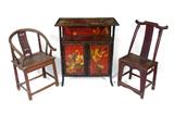Japanned Bamboo Cabinet w/older Chinese Chairs