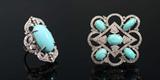 Lot 86: 18 k Turquoise & Diamond Ring; Lot 87: 18 k Turquoise & Diamond Pendant Brooch.