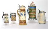 Mettlach Steins to include:  Lot 181) The 3 liter Alligator Handle #2194 and Lot 182) Black Forest Castle Stein #2038